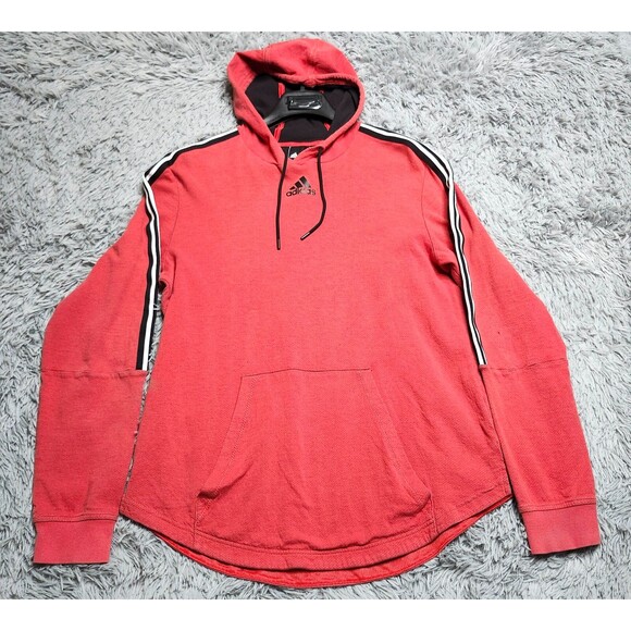 Adidas Sweatshirt Mens Large Red Black Logo Lined Pullover‎ Casual Track Hoodie - Picture 1 of 12